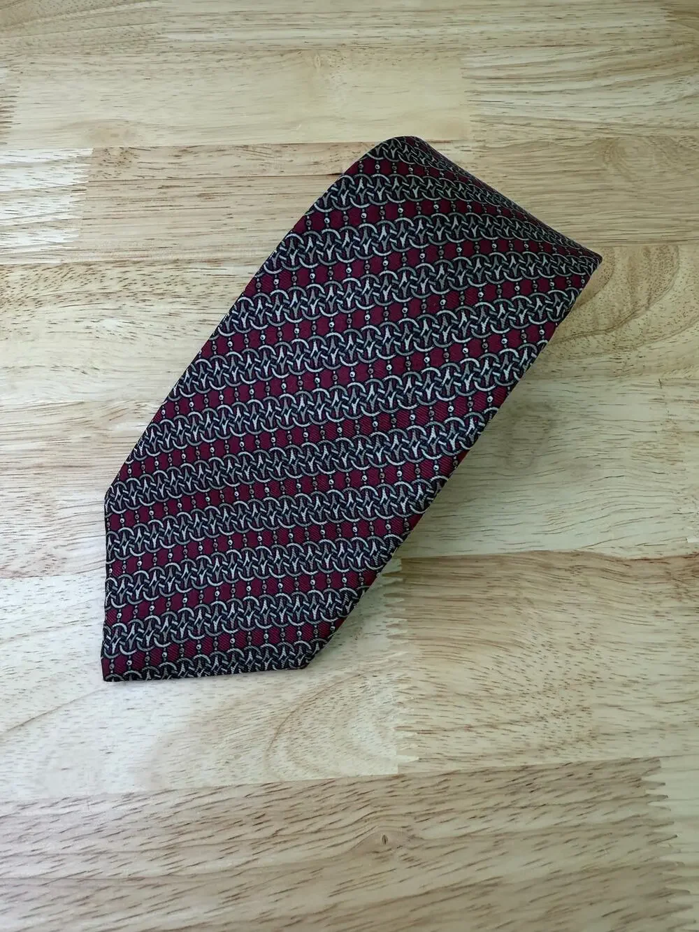 Liberty of London Men's 100% Silk Neck Tie Red Gold Geometric JL